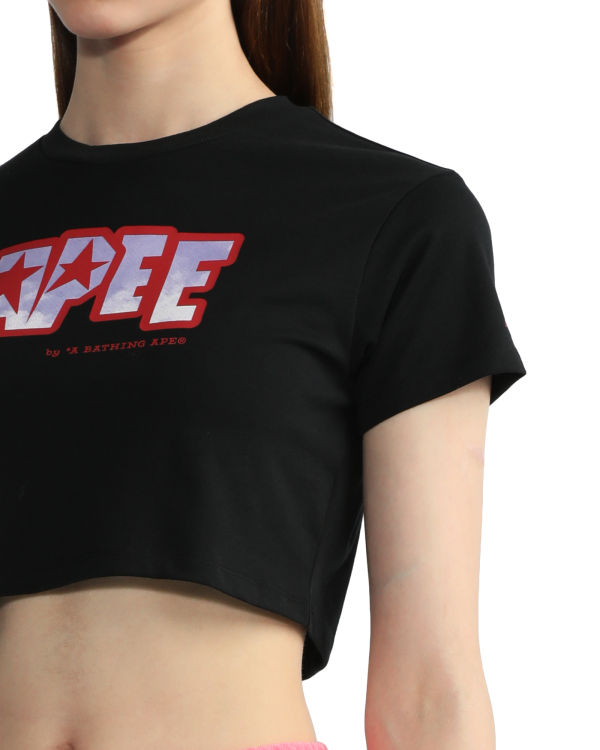 Camiseta Bape Logo printed crop Mujer Negras | VGZWY-8051