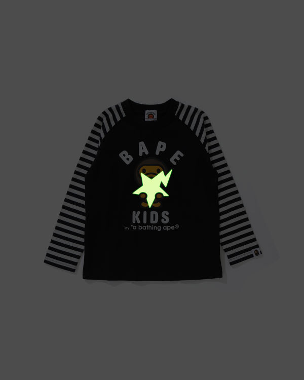 Camiseta Bape Milo Glow In The Dark STA L/S Niños Negras | GNITZ-7581