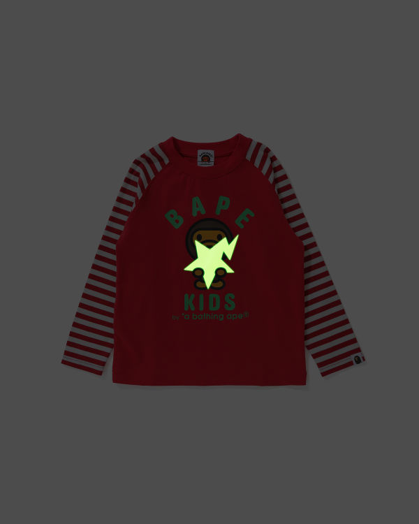 Camiseta Bape Milo Glow In The Dark STA L/S Niños Rojas Claro | XZSKP-2615