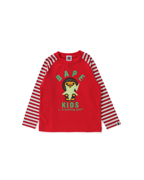 Camiseta Bape Milo Glow In The Dark STA L/S Niños Rojas Claro | XZSKP-2615