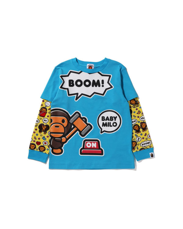 Camiseta Bape Milo Speech Balloon Layered L/S Niños Azules | NPMTO-9381