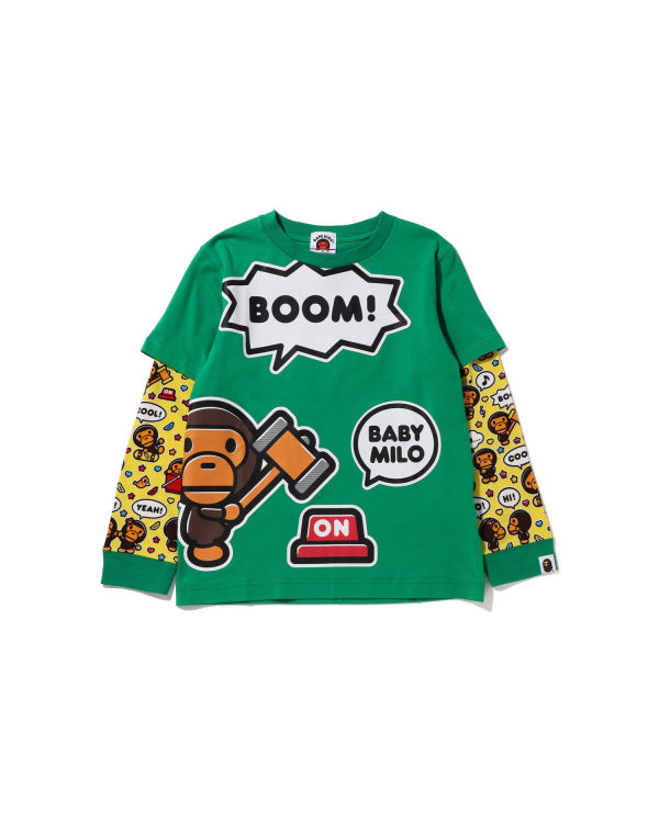 Camiseta Bape Milo Speech Balloon Layered L/S Niños Verde Menta | SZQCX-0845