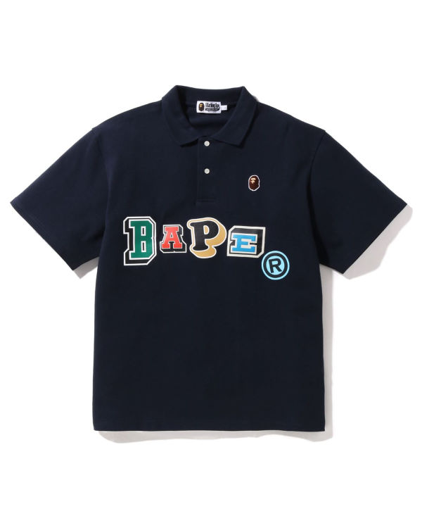 Camiseta Bape Multi Fonts Relaxed Fit Polo Hombre Azul Marino Azules | BAYMC-9034