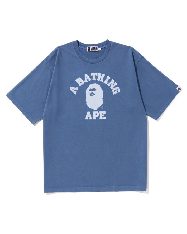 Camiseta Bape Pigment Dyed College Relaxed Fit Hombre Azul Marino Azules | FQNZW-3219