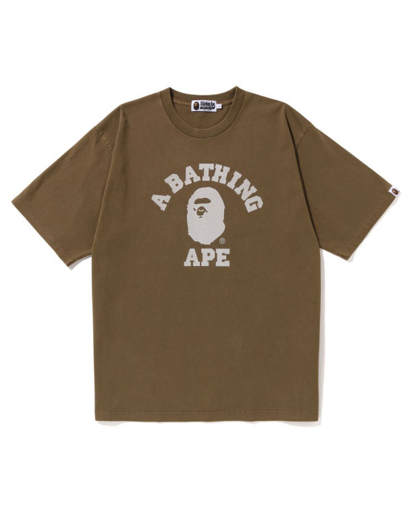 Camiseta Bape Pigment Dyed College Relaxed Fit Hombre Beige | ZFVQN-6420