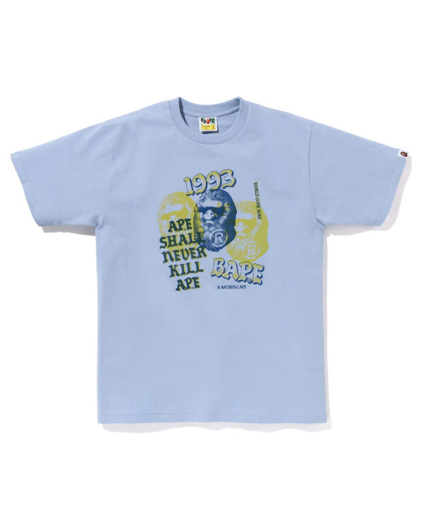 Camiseta Bape Pigment Three Ape Head Hombre Azules Claro | JCBPU-3102