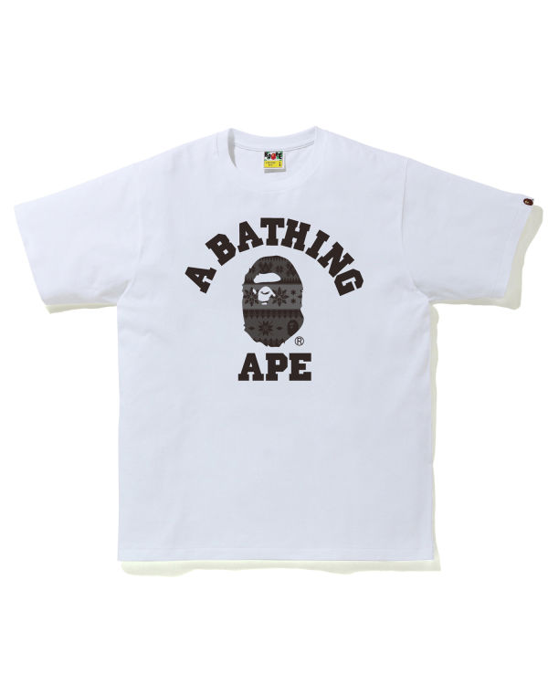 Camiseta Bape Snow Pattern College Hombre Blancas | TXEMC-2876