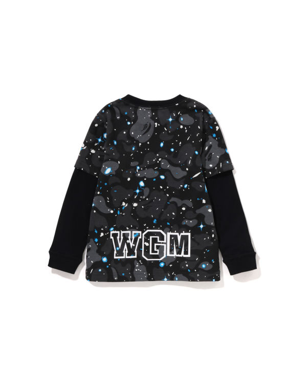 Camiseta Bape Space Camo Shark Layered L/S Niños Negras | NWUSR-0257