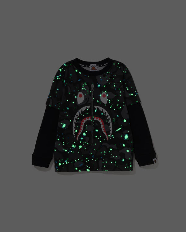 Camiseta Bape Space Camo Shark Layered L/S Niños Negras | NWUSR-0257