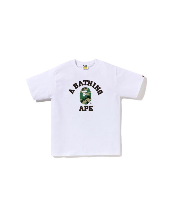 Camiseta Bape Woodland and Camo College Hombre Blancas | ANPHM-9836