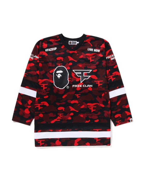 Camiseta Bape X Faze Clan Hockey L/S Hombre Rojas Claro | UYQBP-5287