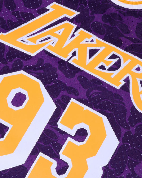 Camiseta Bape X M&N Los Angeles Lakers Jersey Hombre Moradas | RLMUI-4021