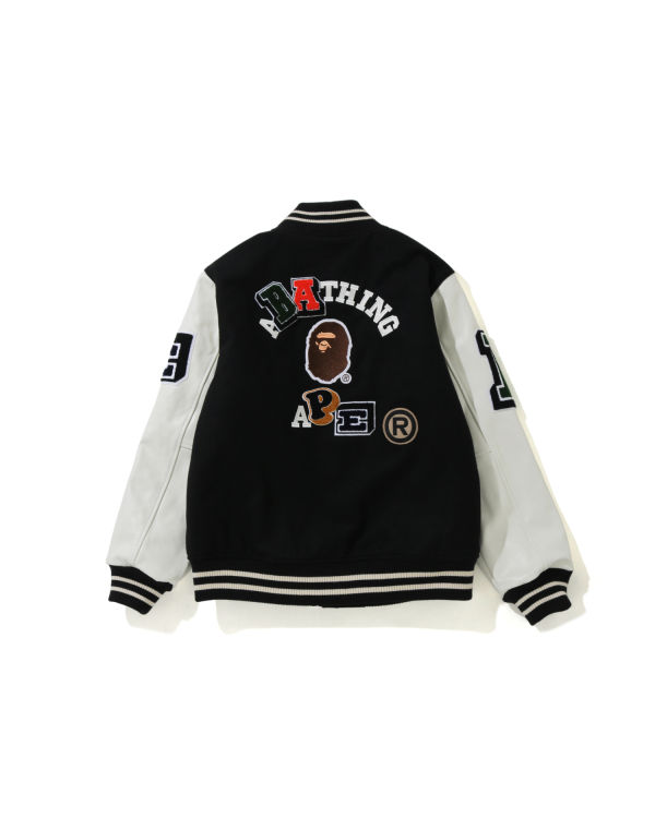 Chaquetas Bape Crazy Patch Varsity Hombre Negras | QETBU-9168