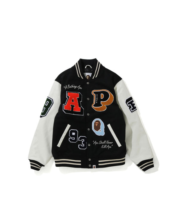 Chaquetas Bape Crazy Patch Varsity Hombre Negras | QETBU-9168