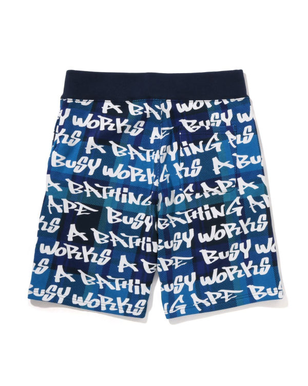 Pantalones Cortos Bape Graffiti Check Hombre Azules | HAEIV-6371