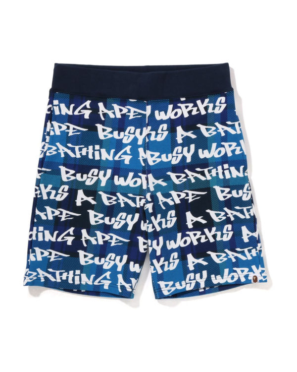 Pantalones Cortos Bape Graffiti Check Hombre Azules | HAEIV-6371