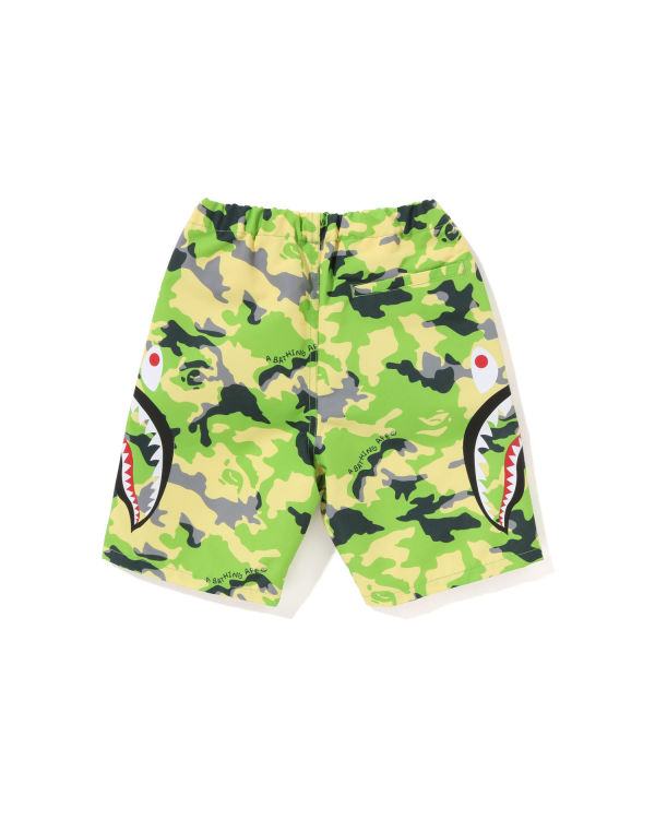 Pantalones Cortos Bape Woodland Camo Side Shark Beach Niños Verde | ZAOKB-2035