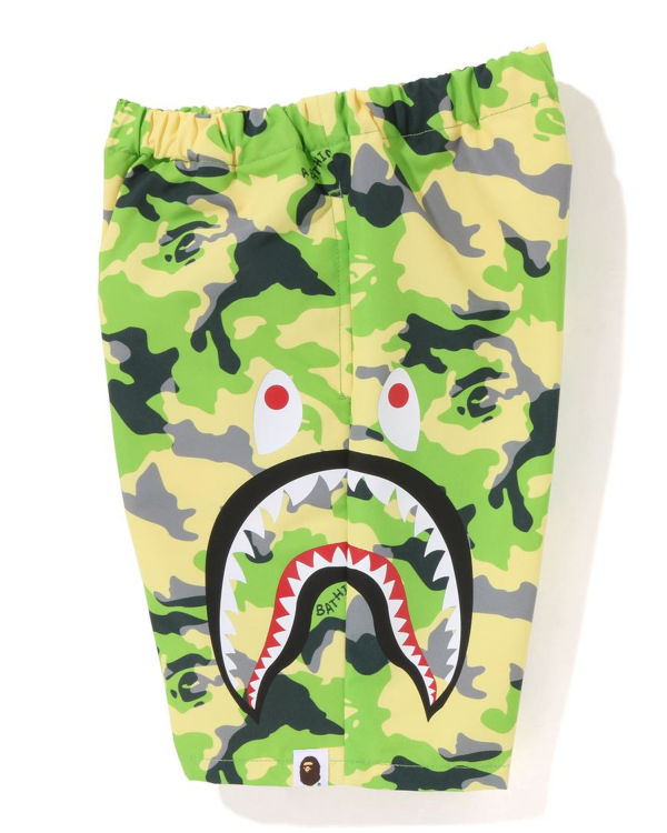 Pantalones Cortos Bape Woodland Camo Side Shark Beach Niños Verde | ZAOKB-2035