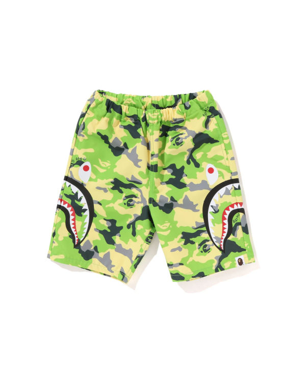 Pantalones Cortos Bape Woodland Camo Side Shark Beach Niños Verde | ZAOKB-2035