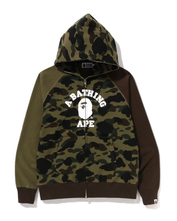 Sudadera Con Capucha Bape 1st Camo Crazy College Full Zip Hombre Verde | BQJLG-0587