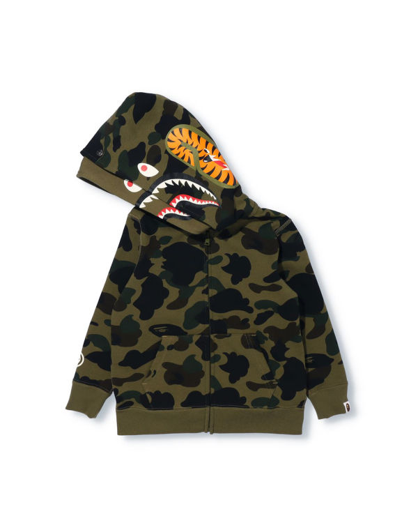 Sudadera Con Capucha Bape 1st Camo Shark Zip Double Hood Niños Verde | BAZYV-9367