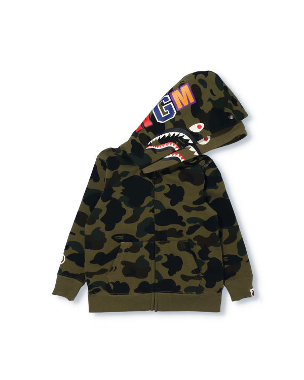 Sudadera Con Capucha Bape 1st Camo Shark Zip Double Hood Niños Verde | BAZYV-9367