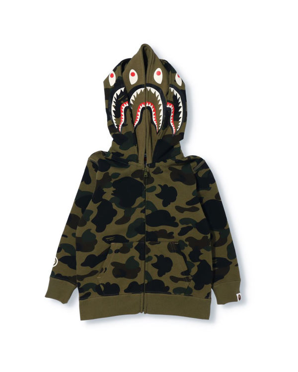 Sudadera Con Capucha Bape 1st Camo Shark Zip Double Hood Niños Verde | BAZYV-9367