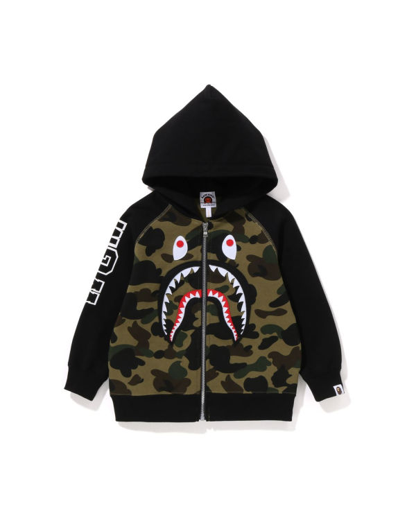 Sudadera Con Capucha Bape 1st Camo Shark Patch Zip Niños Verde | YCENT-6027