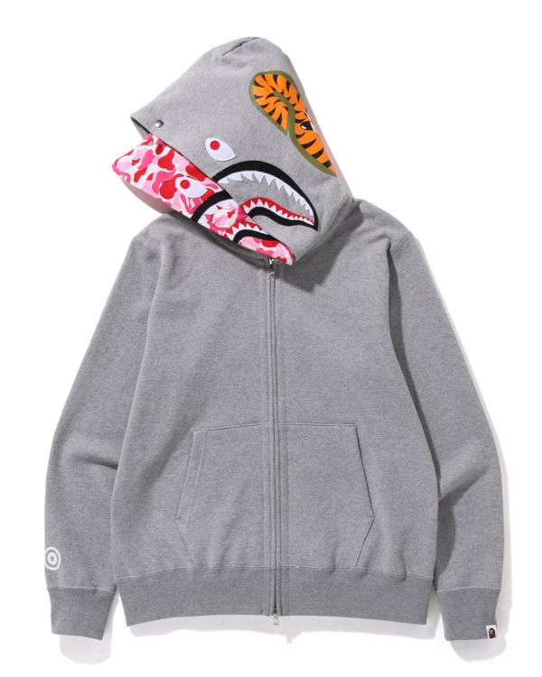 Sudadera Con Capucha Bape ABC Camo Shark Anchos Fit Full Zip Hombre Gris | VXWGI-2063