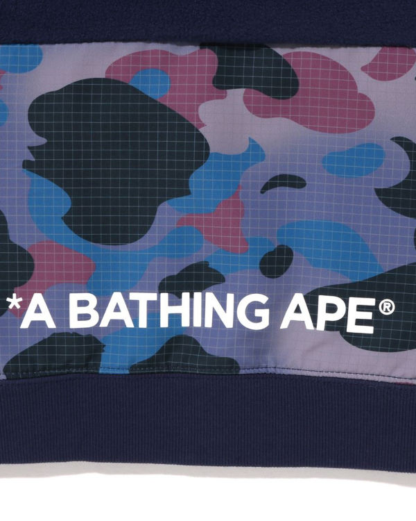 Sudadera Con Capucha Bape Grid Camo Half Snap Fleece Pullover Niños Azul Marino Azules | AJWBO-9381