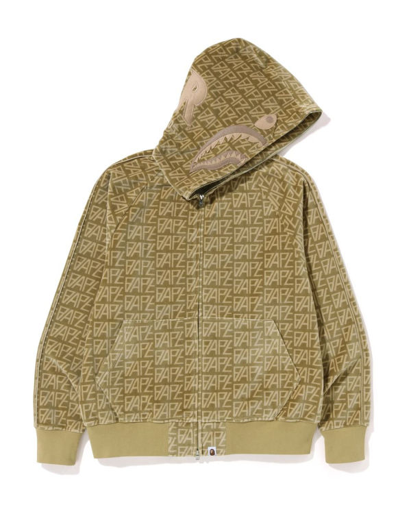 Sudadera Con Capucha Bape Logo Monogram Velour Shark Full Zip Hombre Beige | OAEWX-3890