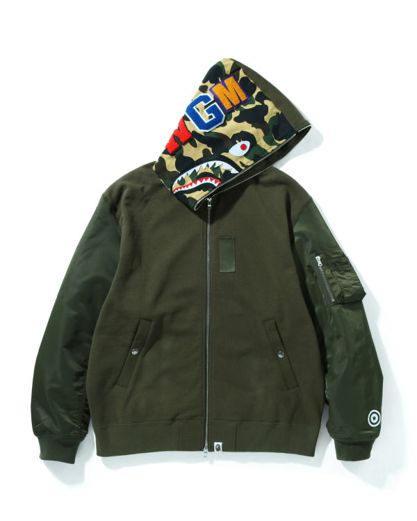 Sudadera Con Capucha Bape Military Shark Relaxed Fit Full Zip Hombre Verde | QWJTI-9643