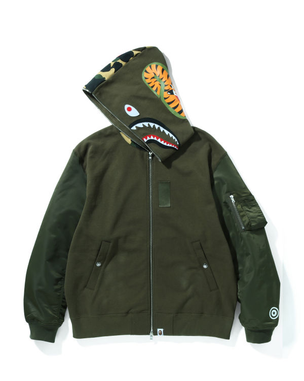 Sudadera Con Capucha Bape Military Shark Relaxed Fit Full Zip Hombre Verde | QWJTI-9643