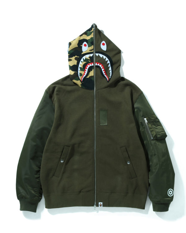 Sudadera Con Capucha Bape Military Shark Relaxed Fit Full Zip Hombre Verde | QWJTI-9643