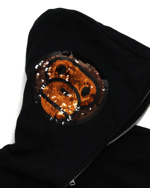 Sudadera Con Capucha Bape Milo Sequin Full Zip Mujer Negras | FXCOB-7182