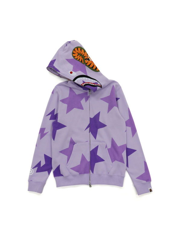 Sudadera Con Capucha Bape STA Pattern Shark Zip Niños Moradas | KUSXT-7851