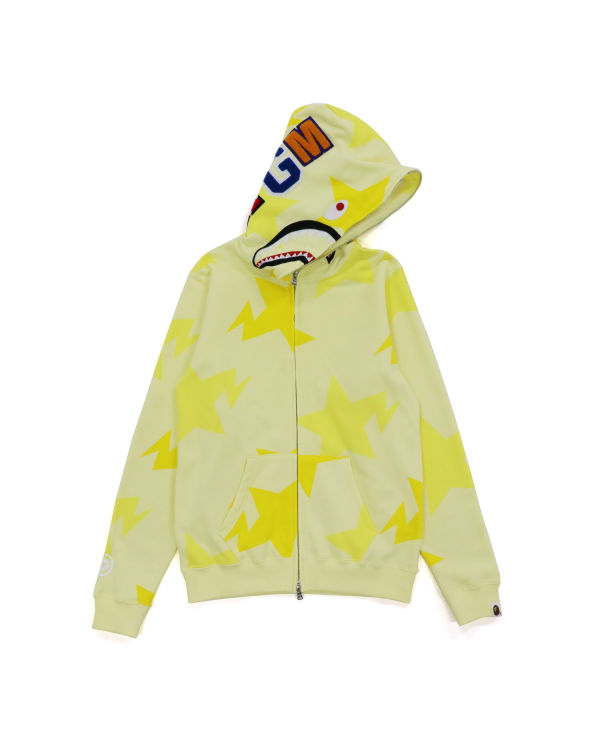 Sudadera Con Capucha Bape STA Pattern Shark Zip Niños Amarillo | RBLKH-8137