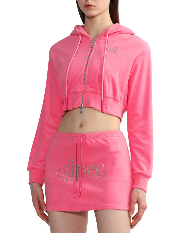 Sudadera Con Capucha Bape Towelling zip-up crop Mujer Rosas | ZRLWE-4397