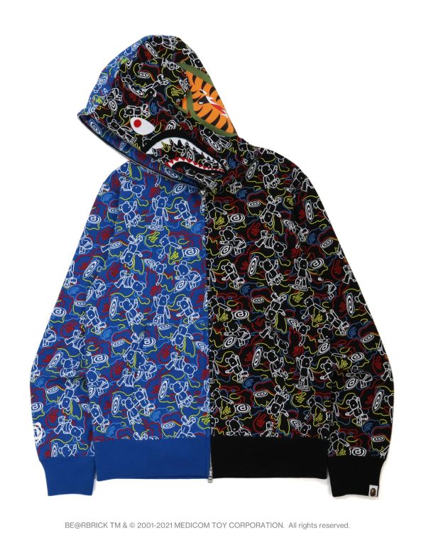 Sudadera Con Capucha Bape X Medicom Toy Camo BE@R Shark Half Full Zip Hombre Negras Azules | MHBGS-2840