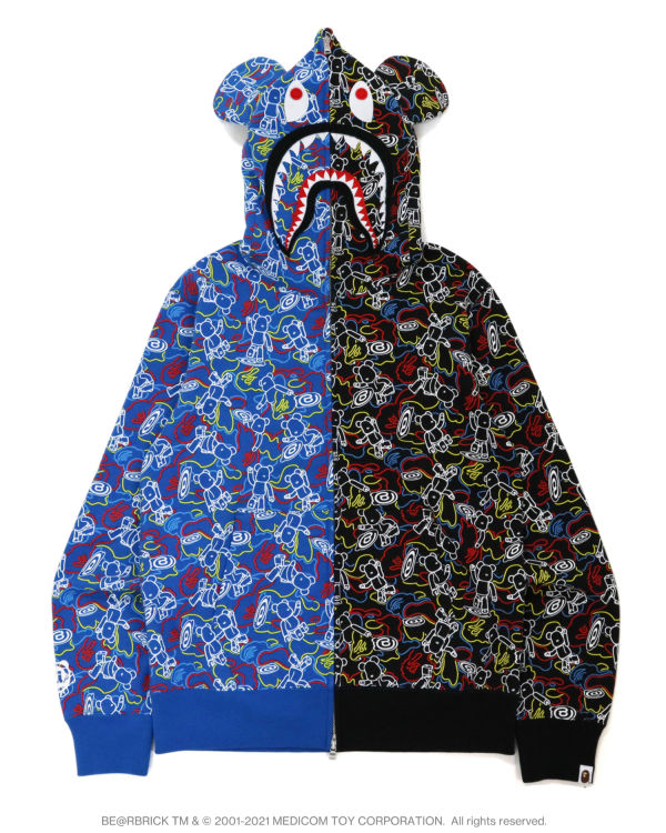 Sudadera Con Capucha Bape X Medicom Toy Camo BE@R Shark Half Full Zip Hombre Negras Azules | MHBGS-2840