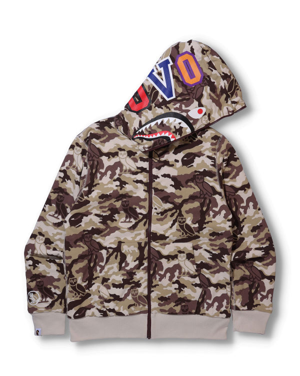 Sudadera Con Capucha Bape X OVO Woodland Camo Shark Reversible Full Zip Hombre Rojas Claro | XHWIY-8091