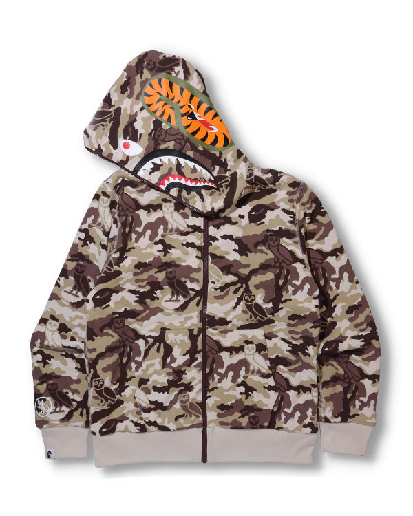 Sudadera Con Capucha Bape X OVO Woodland Camo Shark Reversible Full Zip Hombre Rojas Claro | XHWIY-8091