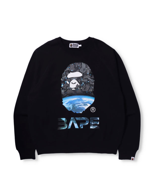 Sudaderas Bape Space Camo Ape Head Loose Fit Crewneck Hombre Negras | INBRW-3102