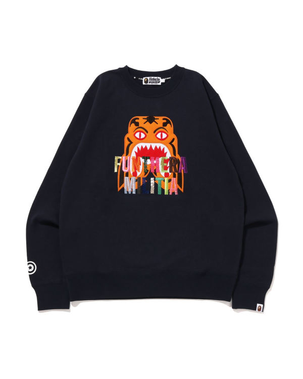 Sudaderas Bape Tiger Embroidery Crewneck Hombre Azul Marino Azules | IRMAW-2137