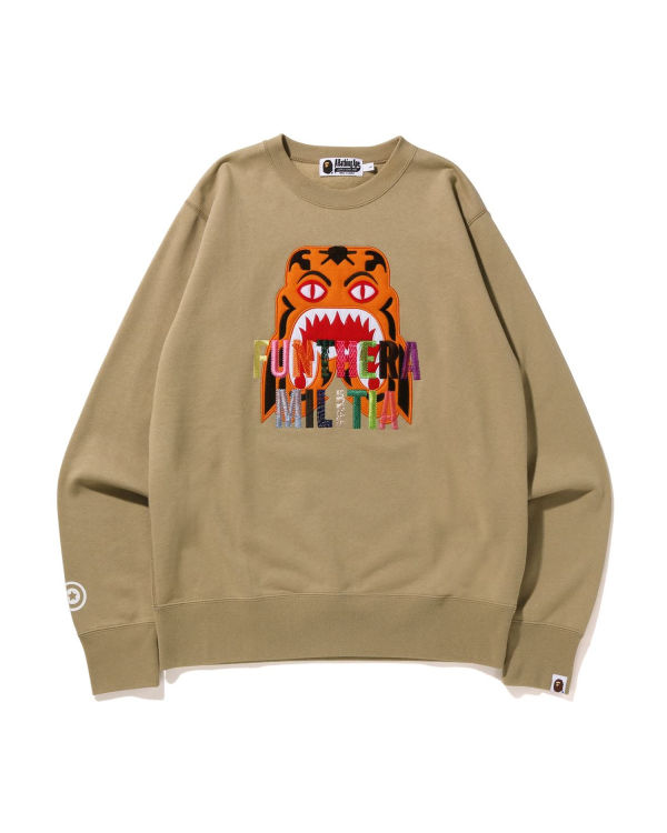 Sudaderas Bape Tiger Embroidery Crewneck Hombre Beige | WHVGC-2018