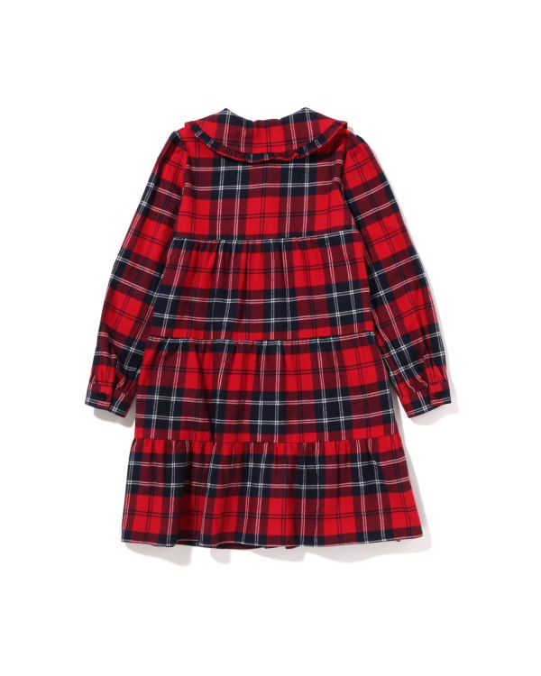 Vestido Bape Check Big Collar Onepiece Niños Rojas Claro | CTUPF-8962