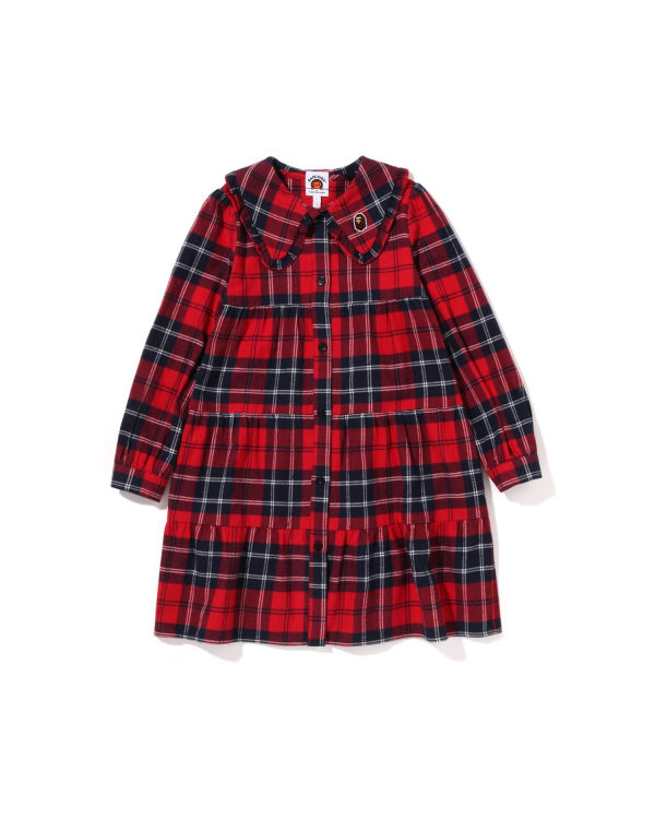 Vestido Bape Check Big Collar Onepiece Niños Rojas Claro | CTUPF-8962